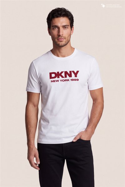 Dkny Flok Logo Tee Erkek Bisiklet Yaka T-Shirt Beyaz