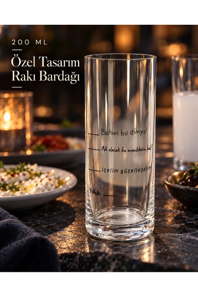 PALU GASTRO 200 ml Özel Tasarım Rakı Bardağı Yazılı Cam Bardak