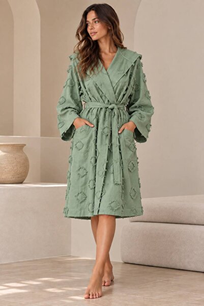 fersuay Women's 100% Cotton Buldan Bathrobe with Belt and Pockets