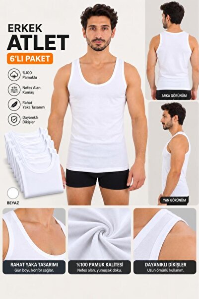 trendybee Tricou alb pentru bărbați, pachet de 6 bucăți, 100% bumbac, croială...