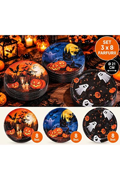 Generic Brand Set of 24 Halloween plates – 3 different designs, Ø 21 cm