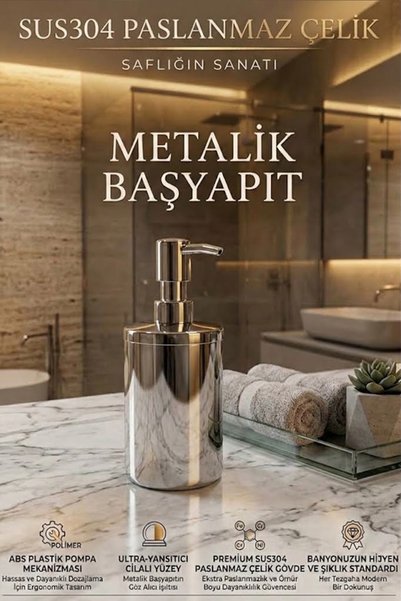 BanyomHome Paslanmaz Çelik SUS304 Çelik Set Üstü Sıvı Sabunluk 430 ML