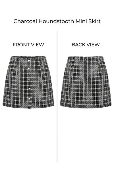 Generic Brand Fustă Mini Damă Carouri Houndstooth Gri-Antracit, Talie Înaltă,...