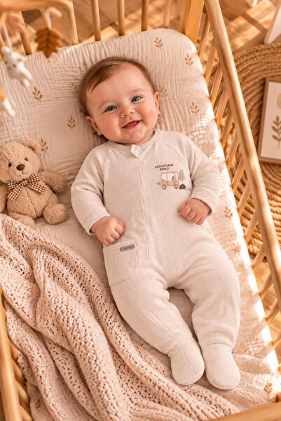 Caramell Zippered Baby Romper with Booties, 100% Cotton