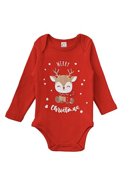 DD SHOP Body din Bumbac pentru Bebelusi Rosu cu Model Caprioara - Bebe Craciun