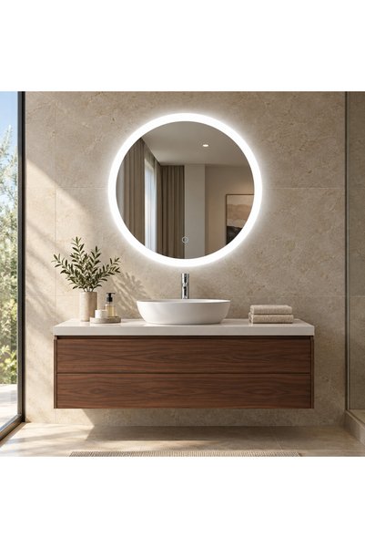 OCEANIC ROUND LED MIRROR WITH TOUCH SWITCH & 3-COLOUR LIGHTING – 60 × 60 CM