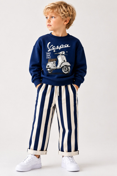 ANKANOVA Boy's Vespa Printed 2-Thread Fabric Wide Leg Comfortable Stylish Casual Top and Bottom Tracksuit Set
