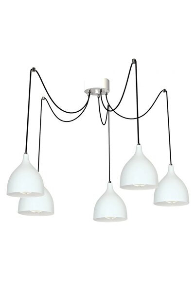 Klausen Chandelier Norway SP5 KL6520, 5xE27, white + black, metal + glass, mo...