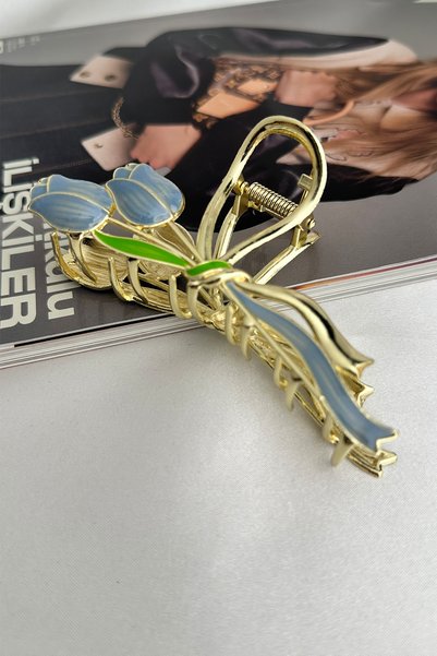 Modex Clește de păr metalică cu formă de lalea albastră (dimensiune: 10 cm)