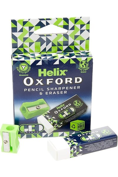 Helix Oxford Geo Eraser and Shrpener set Green