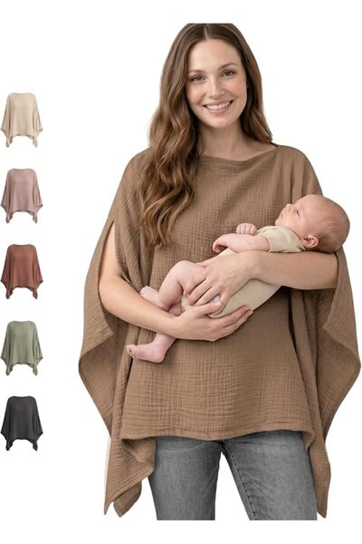 Konssy Muslin Nursing Cover for Women, 360° Full Privacy Poncho