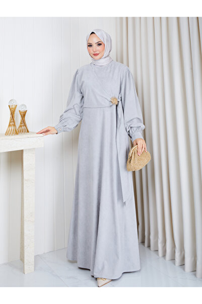 EFSUN MODA Women's Velvet Tunic Dress with Brooch Detail