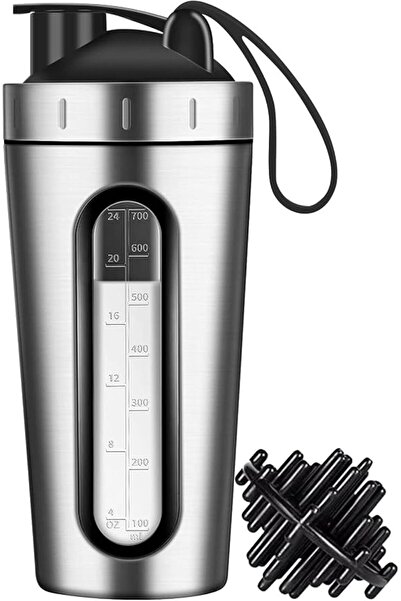 ALMEKAQUZ Protein Shaker Bottle, 700ML Leak Proof Stainless Steel Shaker Bott...