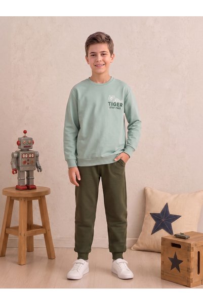 Elsima Boys & Teenagers Interlock Tiger Back Printed Long Sleeve Pajama Set w...