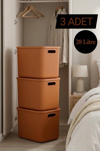 Bayev Colors Orange 28 Lt 3 Pieces In-Cabinet Organizer Toy Box Storage Box w...