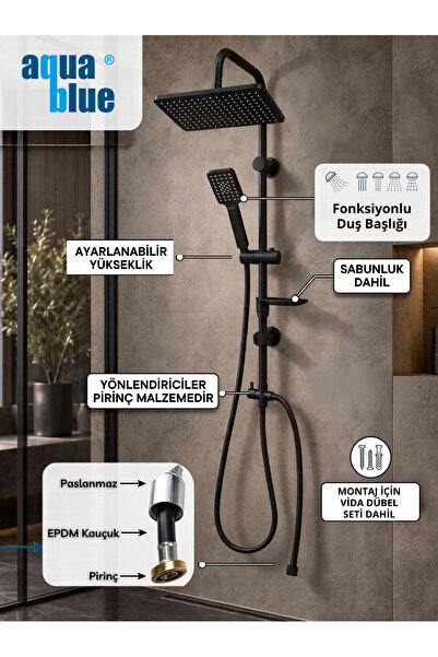 Aquablue KARE SİYAH ROBOT DUŞ SETİ