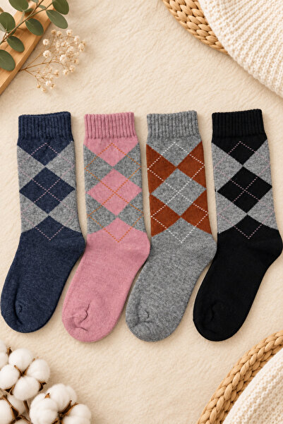 tibo 4 Pairs of Toe Seamless Women's Thick Winter Lambswool Wool Socks