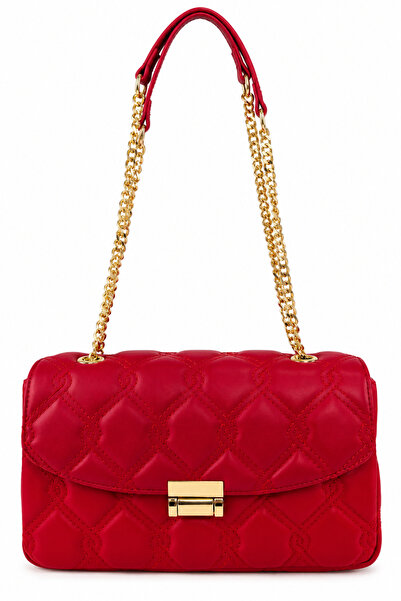 birizmoda Laila Women's Stitched Chain Strap Hand and Shoulder Bag-Red