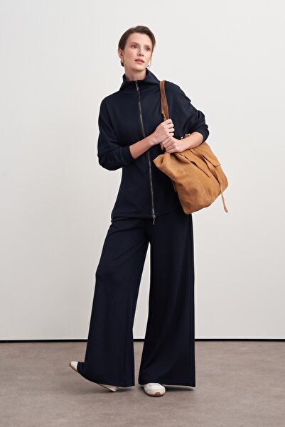EBU Prive Women's Waist-Fitted Zippered Sweat Pants Set Navy Blue