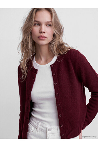 LC Waikiki Alita City Burgundy Knitwear Plain Women's Cardigan with a Difference