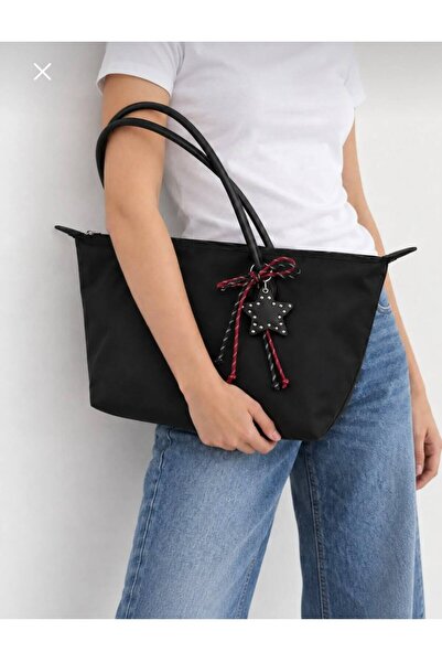 Madame Women's Black Large Shoulder Bag with Star Charm