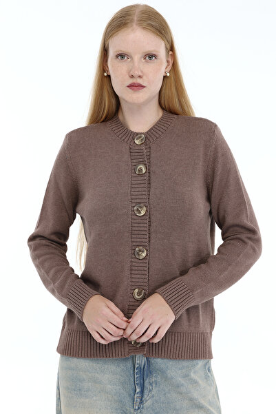 Trist Star Mink Women's 100% Cotton Plain Knit Buttoned Crew Neck Knitwear Ca...