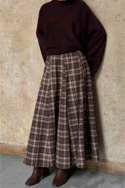 fayaboutique.com Kahverengi Ekose Desen Winter Etek