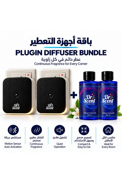 Dr Scent Bundle of 2 Wall-Mounted Aroma Diffusers with Motion Sensor + 2 Free 100ml Essential Oil Refills