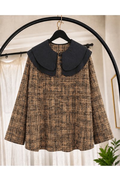 Hepsi Moda Bebe Yaka Tüvit Görünümlü Yırtmaçlı Tunik - 0042 - Kum Beji & Laci...