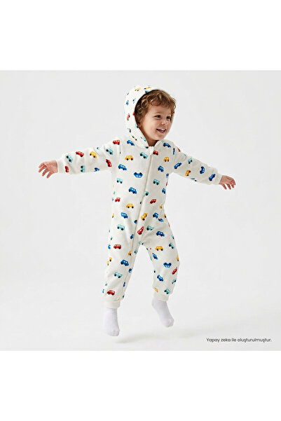 ebebek Hello Baby HelloBaby Erkek Bebek Polar Tulum Araba Baskılı Fermuarlı K...