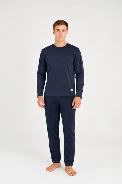 KLY Men's Large Size Modal Cotton Comfortable Fit Long Sleeve Pajama Set