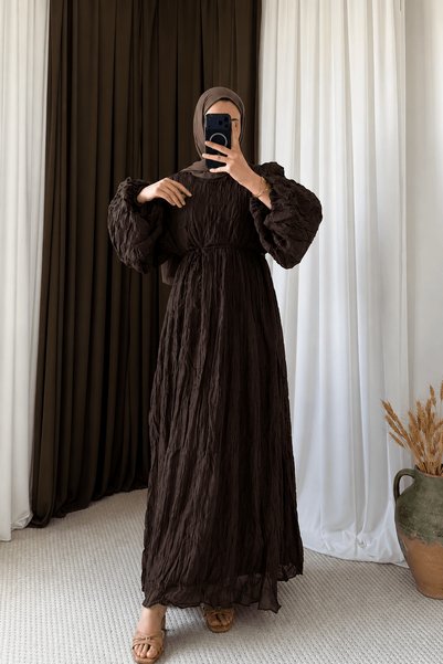 Hepsi Moda Balon Kol Lares Parallel Gipeli Dress - 0080 - Bitter Brown