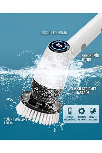 lstri 8 in 1 Elektrikli Temizlik Fırçası, Mutfak El Banyo Temizleyici Fırça Küvet Fayans Zemin, Ev Temizleme Için Taşınabilir Akülü Duş Temizliğici