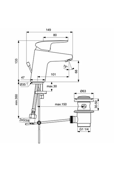 Vivis Baterie de baie Ceraflex cu ventil din plastic