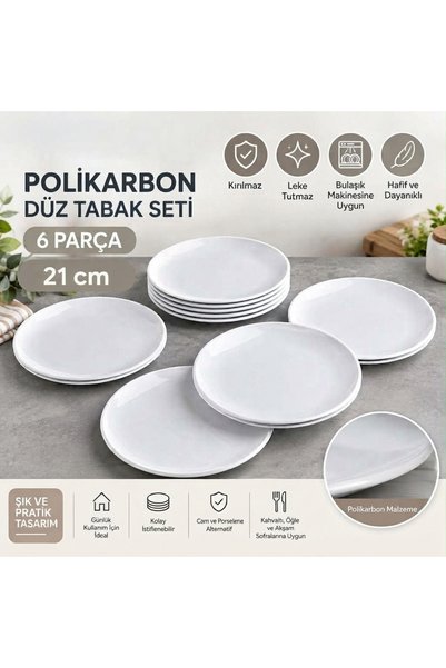 Adalinhome Polikarbon Kırılmaz Klasik Servis Tabağı 21 cm (6 ADET)