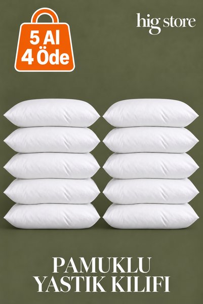 Hig Store Pamuklu Yastık Kılıfı / İç Kılıf Şilte 50x70 Ebat Fermuarlı 10 Adet (5 Al 4 Öde)