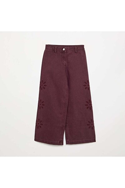 KIABI Wide-Leg Trousers With 'Flower' Embroidery Purple