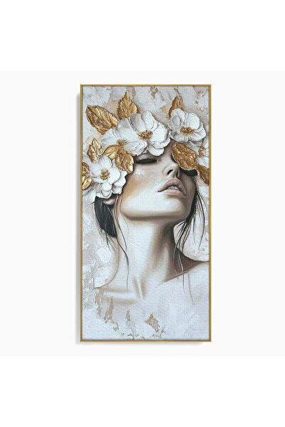 Luxcanva Tablou Canvas Frumusete Florala 60x120 cm cu Rama Auriu Portret Flor...