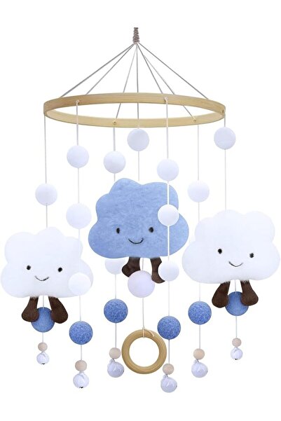 JICUICUI Baby Crib Bell, Baby Wind Chime with Felt Ball, 3D Cloud 360° Rotati...
