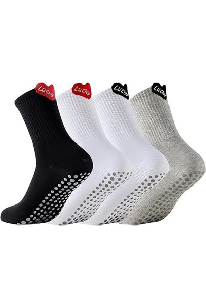 Tazweeq 4 Pairs Pilates Socks for Women, Non Slip Grip Yoga Socks, Suitable F...