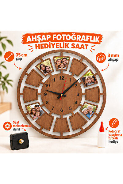 TOTTERİQ 35 cm Ahşap Fotoğraflık Saat – Saat Mekanizması ve Tutkal Hediyeli