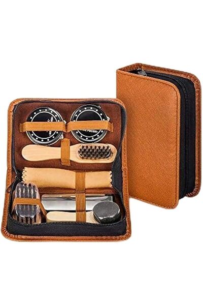 Paporich 7-Piece Metal Shoe Shine Kit with Brushes, PU Leather Travel Case | ...