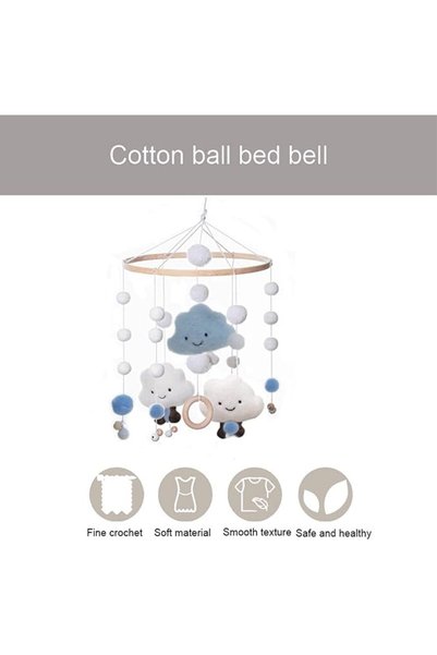 JICUICUI Baby Crib Bell, Baby Wind Chime with Felt Ball, 3D Cloud 360° Rotating Bed Bell Crib Hangin