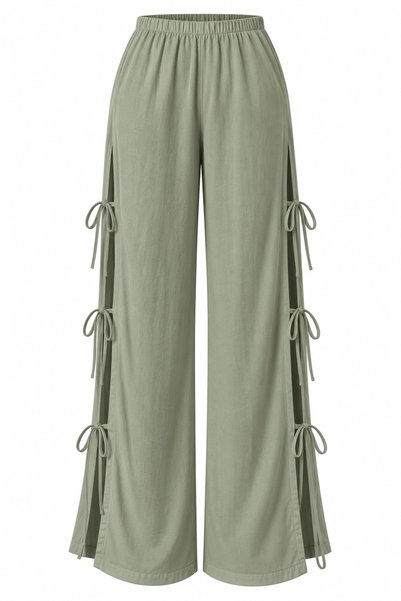 My Blog Khaki Side Slit Trousers with Tie Detail - 2Y3528