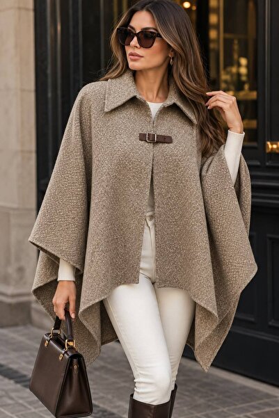 micia Women's Mink Buckle Wide Collar Cashmere Poncho