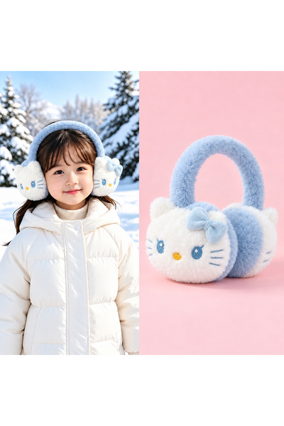 synshop Χαριτωμένη γάτα Hello Kitty με σχέδια, λευκό μπλε, βελούδινα ακουστικ...