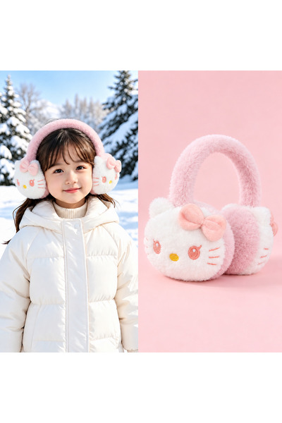 synshop Χαριτωμένη γάτα Hello Kitty με μοτίβο ροζ και λευκό, βελούδινα ακουστ...