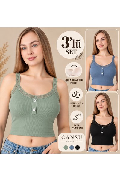 Cansu İç Giyim 1310 3lü Set Pamuklu Fitilli Kaşkorse Düğme Ve Dantel Detaylı ...