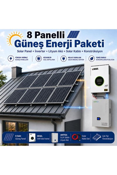 Hegel 8 Panelli 12 Kw Güneş Enerji Sistemi 10.24 Kwh Depolama
