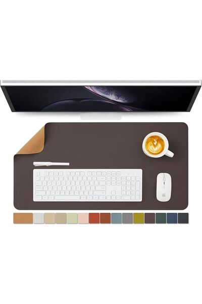 HOMIEAZICOZI Natural Cork Leather Large Desk Pad, Double-Sided Waterproof Des...
